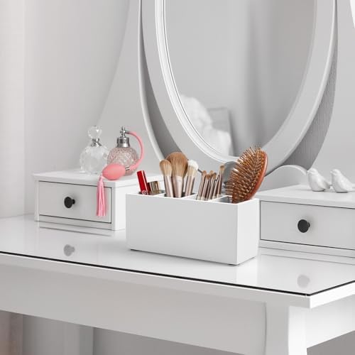 Bivvclaz Pencil Pen Holder for Desk, Wooden Office Desk Organizers and Accessories with 4 Slots for Countertop, Makeup Brush Holder Organizer for Bathroom Vanity, Silverware Caddy for Party, White - Image 7