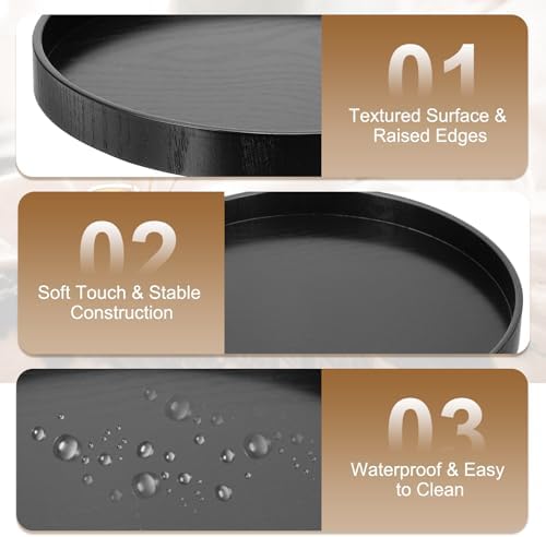 Wooden Serving Tray Round Wood Serving Tray Decorative Platter, 10.6 Inch Fit for Home Decor Kitchen Coffee Table Candle Holder, (Black) - Image 3