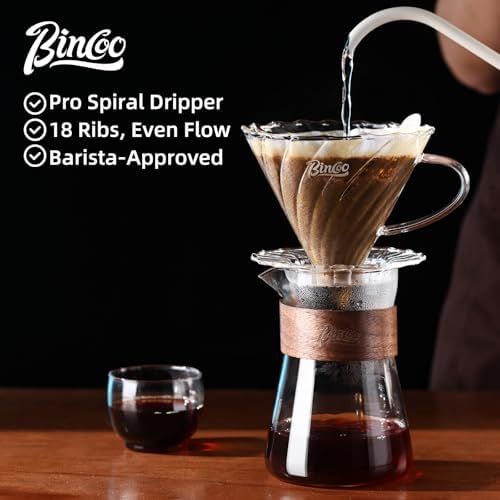 Bincoo Glass Pour Over Coffee Maker Set, All-Glass Borosilicate V-shape 60° Cone Dripper & 500ml Coffee Carafe Server, V-shape 60° Cone Drip Brewer with 50 V02 Filters - Image 2