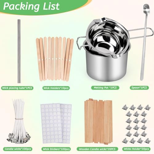 Blingfun Double Boiler Pot Set, Stainless Steel Melting Pot with Candle Wicks, Stickers,Wick Holders,Wick Placing Tube for Soap, Wax, Candle Making - Image 3
