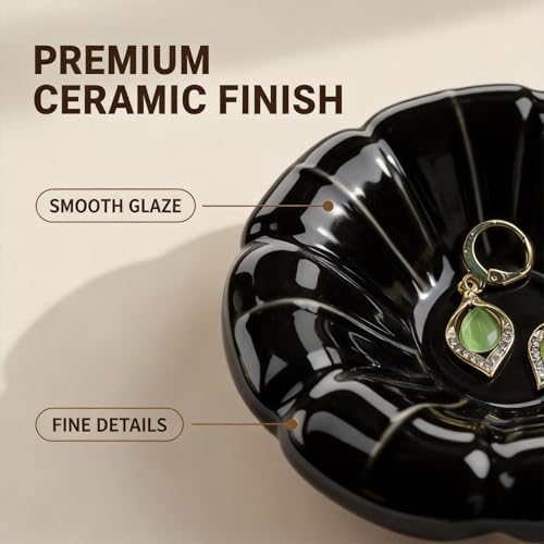 Ceramic Jewelry Tray,Nightstand Ring Holder Dish& Bathroom Jewlery Plate Bowl,Small Trinket Dish Tray for Friends, Mother, Sister(Black-A) - Image 3