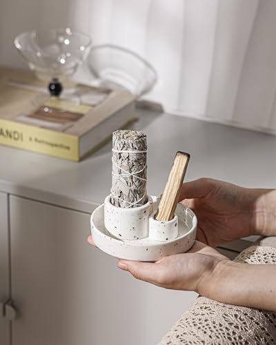 Ceramic Incense Holder, Palo Santo and Sage Holder, Vertical Stick Incense Burner, Inscents Ash Catcher for Spa Yoga Meditation Home Decor, Modern Minimalist White - Image 5