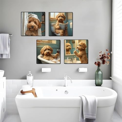 Fotasmua 4 Pack Dog Paint by Numbers Kit for Adults with Frame, Funny Bathroom Dog Paint by Number for Beginners, Easy Acrylic Adult Paint by Number Kits for Home Wall Decor 8x8 Inch - Image 4