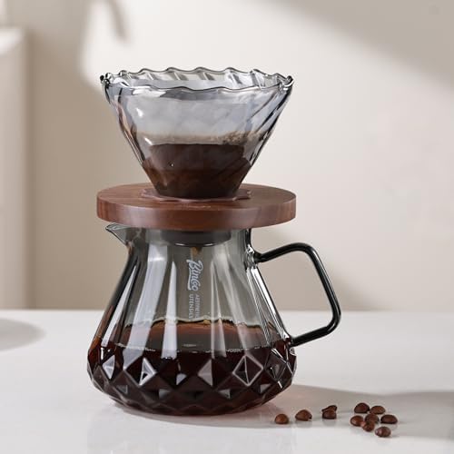 Bincoo Pour Over Coffee Maker&Dripper, Style Cone Filter + 600ml Glass Coffee Server, Manual Coffee Brewer Set, Reusable Coffee Filter Holder, Great Gift for Coffee Enthusiasts（Grey by Bincoo