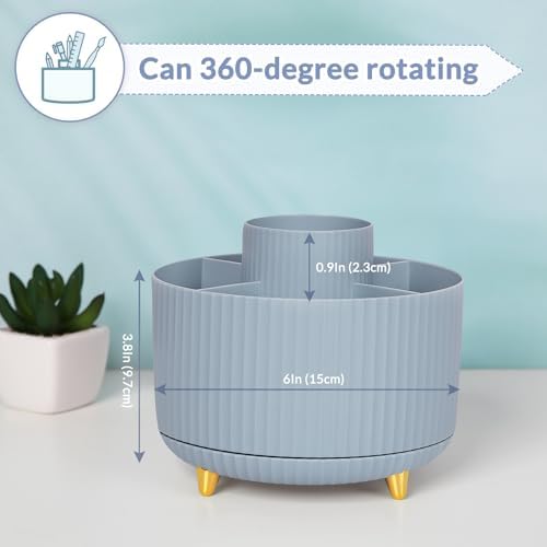 SKYDUE 360 Degree Rotating Desk Organizer, Dual-Purpose Pencil Pen Holder, Rotating Desk Pen Organizer with 5 Slots, Pencil Cup for Office, School, Home (Airy Blue) - Image 4