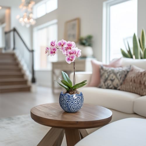 4 Inch Plant Pots - Small Ceramic Planter with Drainage Hole, Succulent Pots for Indoor Outdoor, Unique Round Planter, Modern Decorative Flower Pot, Desk Decor, Plant Lovers Gifts, Blue - Image 4