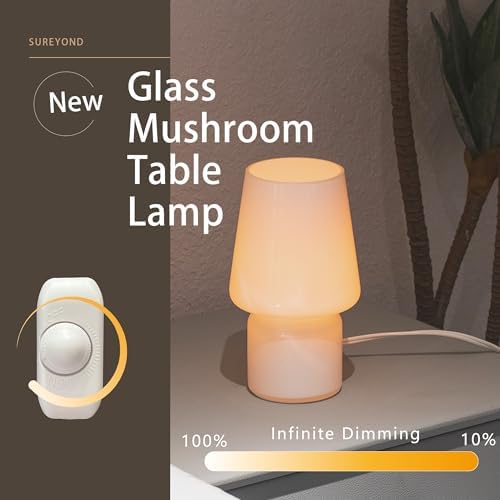 Mushroom Lamp,Mother's Day Gifts,Small Table Lamp,Cute Nightstand Kitchen Mini Lamp,Glass Table Lamp,Suitable for Bedrooms, Kitchens, Living Rooms, Bedside, Girl Gifts（White） - Image 2