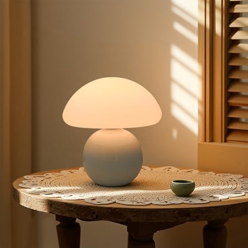 Cute Small Mushroom Lamp, PE Lampshade, Ceramic Base, Adjustable Light Color and Brightness with Power-Off Memory, Safe USB Powered, LED Mushroom Light for Bedroom Living Room (White) - Image 3