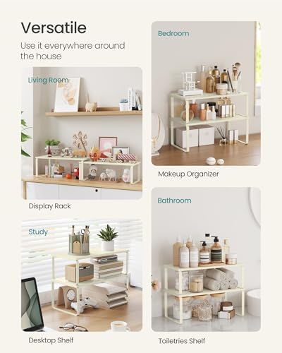 SONGMICS Cabinet Organizer Shelf, Set of 2 Spice Rack, Kitchen Storage - Image 5
