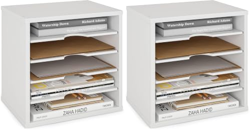 Ballucci File Organizer Paper Sorter, 5 Tier Adjustable Shelves Office Desk Organizer, 13 5/8" x 9 1/4" x 12", White (Pack of 2) by Ballucci