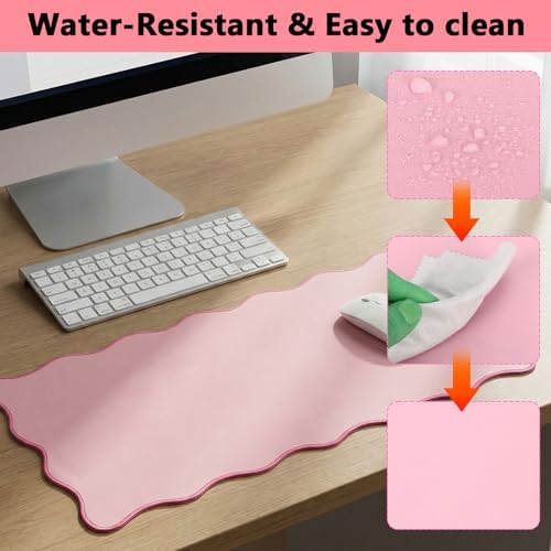 Scalloped Desk Mat, Large Cute Desk Pad for Desktop, Waterproof Scalloped Aesthetic Table Pad, Non-Slip Mouse Keyboard Mats Computer Accessories for Desk Office Home Gaming, 31.5" x 15.7" - Image 4