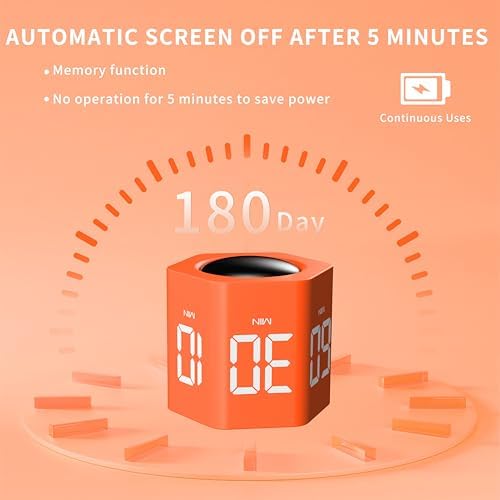 Productivity Cube Timer, 1/5/10/30/60 Minute Presets, Luxe Orange - Image 5