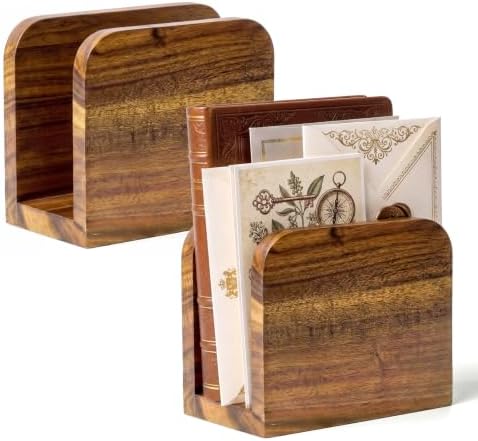 2Pack Acacia Wood Mail Organizer Countertop -Letter Holder for Office Desk by Unknown