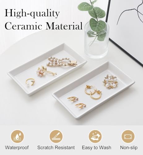 Emibele Jewelry Tray Set of 2, Small Rectangle Ceramic Vanity Tray - Image 2