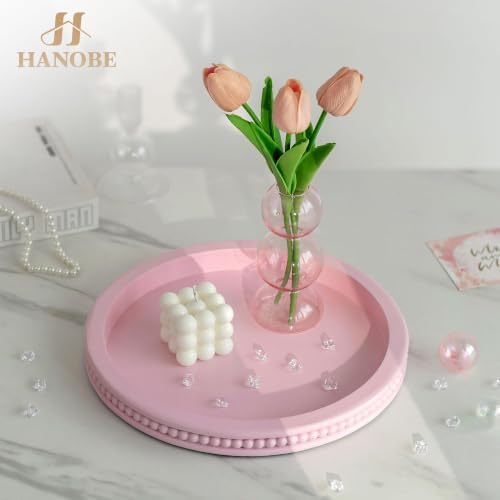 Hanobe Pink Round Decorative Tray with Beaded Edge - Image 6