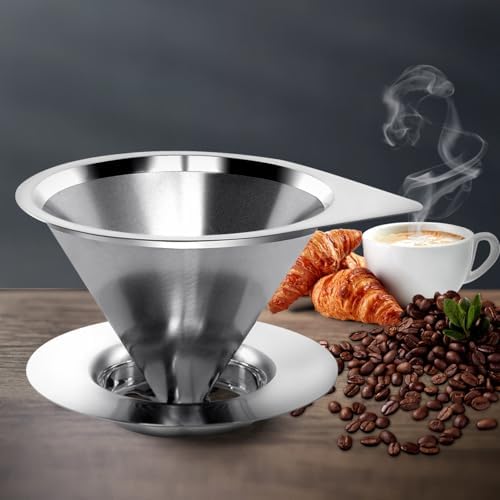 LHS Pour Over Coffee Dripper Reusable Coffee Filter Paperless Coffee Filter Stainless Steel Pour Over Coffee Maker Cone Coffee Dripper for 1-2 Cup,Silver - Image 6