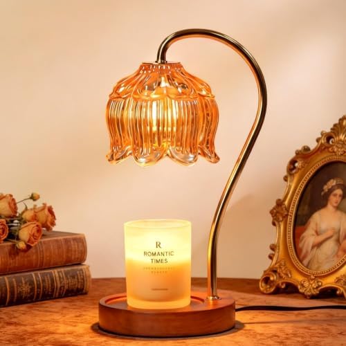 Funistree Flower Candle Warmer Lamp with Timer, Dimmable Candle Lamp Warmer, Christmas Birthday Gifts for Women Mom Her, Housewarming Home Decor, Lotus Wax Warmer for Yankee Candles - Lily Amber by Funistree
