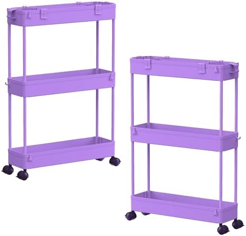 2 Pack 3 Tier Slim Storage Cart, Bathroom Rolling Utility Organizer by Home