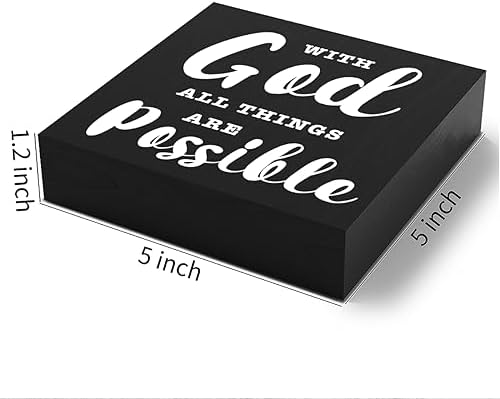 Motivational Christian Decor Wood Sign Religious Gifts Desk Decor Rustic Black Bible Verse Wooden Box Sign for Home Office Living Room Bedroom Shelf Counter Kitchen Table Centerpieces - Image 2