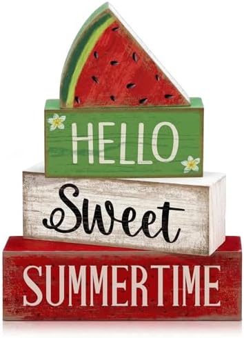 Moucuny 4 Pcs Summer Table Decor Watermelon Wooden Signs Farmhouse by Moucuny