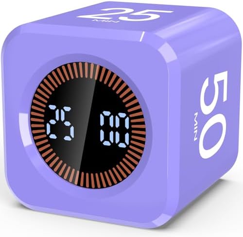 Digital Pomodoro Timer Cube 5/10/25/50min Preset, Silent & Sound Alarm by COWVTUJ