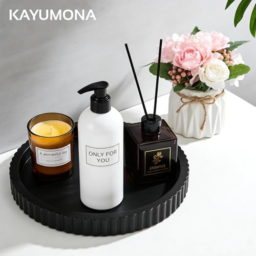 Modern Decorative Tray for Coffee Table, 11" Wooden Black Round Small Decor Tray for Candle, Perfume, Vanity, Kitchen Island Counter & Table Centerpiece - Image 6