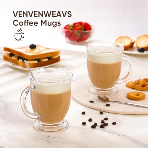 VENVENWEAVS Glass Coffee Mugs Set of 2,15 OZ Lead-free Clear Coffee Cups For Cappuccino,Latte,Tea,Glass Coffee Cups with handles - Image 2
