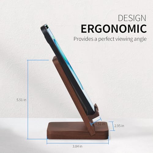 Wood Phone Stand with Mirror, Desktop Wooden Phone Holder, Portable Office Phone Stand for Desk, Wood ipad Stand， Compatible with iPhone & All Cell Phones (Walnut) - Image 5