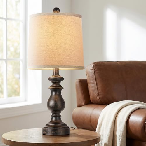 PARTPHONER Traditional Table Lamp Set of 2, Rustic Farmhouse Table Lamps for Living Room Bedroom, 22" Bedside Desk Lamps Vintage Nightstand Lamps with Linen Shades, Oil Rubbed Bronze - Image 6