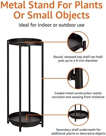 Amazon Basics Two-Tier Indoor Outdoor Metal Round Plant Stand for Multiple Plants, Rustproof Flower Holder with Plant Shelf, Black - Image 4