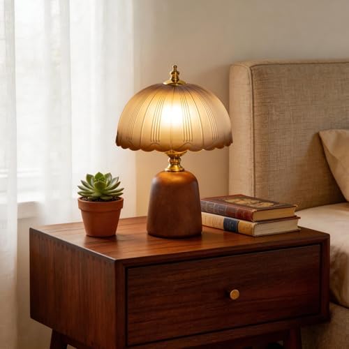 Small 13 Inch Dimmable Rubberwood Table Lamp by Unknown