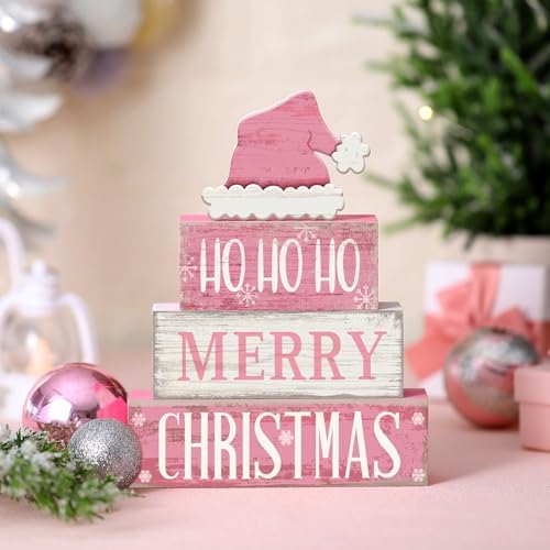 Moucuny 4 Pcs Christmas Wooden Tiered Tray Decor Farmhouse Table Signs - Image 3
