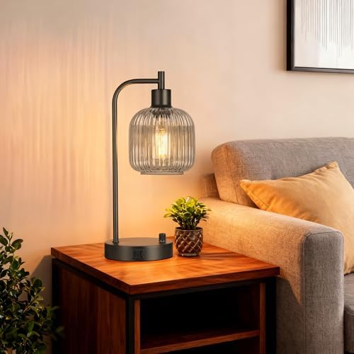 Grey Glass Table Lamps Set of 2, Dimmable Bedside Lamps for Living Room - Image 6