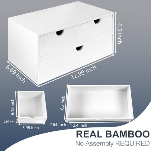Charmewooden Bamboo Desk Organizer With Drawers Countertop Drawers Counter Storage Box Corner Desk Organizer for Home Office No Assembly Required - Image 2