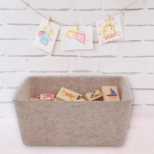Welaxy Felt deep Storage Bin Natural lidded Drawer Organizer Caddy, Sand - Image 4