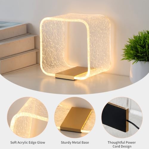 Acrylic Bedside Lamp, Square Starry Effect LED Desk Lamp with Button Switch, Eye-Caring Table Lamp for Bedroom, Nightstand, Dorm, Office and Living Room - Image 3