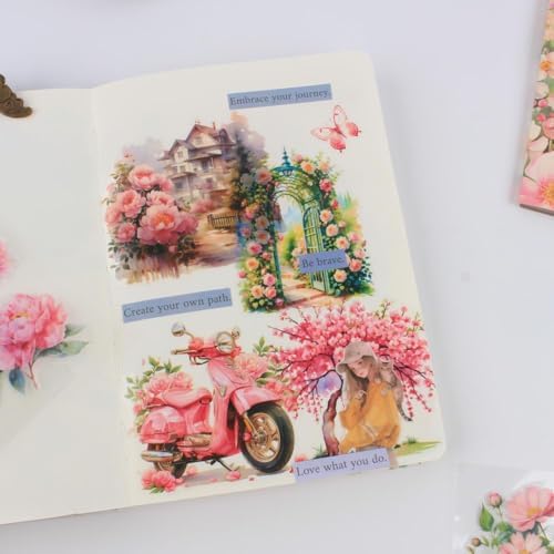 30 Sheets Precut Pink Garden Landscape Stickers Book for Junk Journal Supplies, Transparent PET Stickers for Journaling, Scrapbooking, Bujo, Collage, Card Making - Image 4