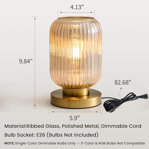 Mid Century Modern Table Lamp, 6" Amber Glass Desk Lamp Plug in - Image 5