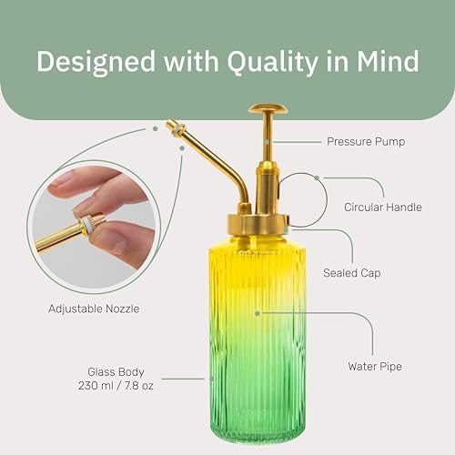 Useful Co. Yellow & Green Glass Plant Mister for inside, Mister for Plants, Plant Sprayer Mister, Decorative Plant Mister Spray Bottle with Adjustable Nozzle for indoor plants (230ml/ 7.8oz) - Image 2