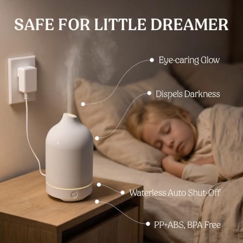 Essential Oil Diffuser, Ceramic Oil Diffuser, 120ML Scent Diffuser for Home, Ultrasonic Aromatherapy Diffuser, Cool Mist Humidifier with 7 Led Light, Auto Shut-Off, White - Image 4
