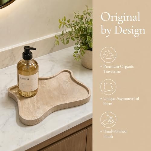 Natural Yellow Travertine Stone Tray Irregular Shape Decorative Organizer for Bathroom Vanity, Kitchen Countertop & Coffee Table | Unique Textured Display for Perfume, Candles, Jewelry（Small） - Image 5