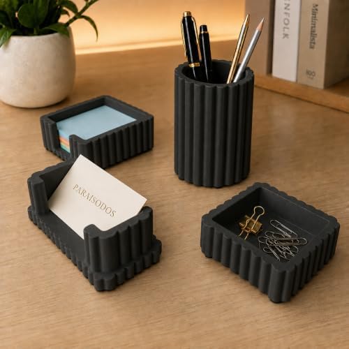 Concrete Desk Organizer Set of 4, Modern Desk Accessories, Black - Image 7