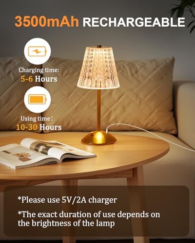 Nusogon 2 Pack Cordless Crystal Table Lamps, Rechargeable Touch Lamp - Image 5