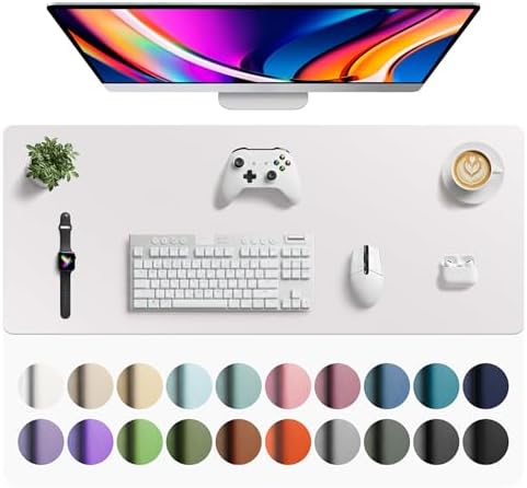 Aothia Faux Leather Desk Mat - Large Mouse Pad, Non-Slip PU Leather Blotter, Waterproof Writing Surface for Office and Home (Pale Lavender White, 42" x 17") by AothiaSimpleNaturalUnique