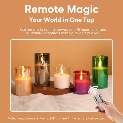 Eywamage Gold Glass Flameless Pillar Candles with Remote, Flickering Fall LED Candles Battery Operated Set of 3 - Image 4