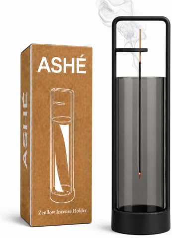 Incense Holder with Ash Catcher – Upside Down Incense Burner, Windproof Glass No Mess Heavy Metal Base, Anti-Ash Incense Holder for Sticks, Minimalist Desk Decor for Home Meditation Yoga (Black) by Unknown