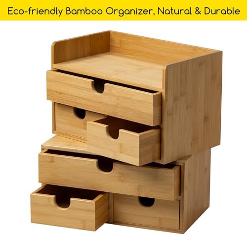MEEDEN Bamboo Desk Organizer with Drawers: Storage Container with Shelf - Image 5