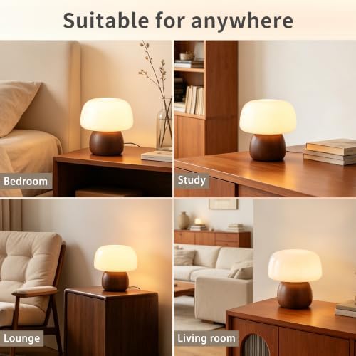 Mid Century Modern Table Lamps for Bedroom Milky White Glass Mushroom Lamp - Image 6