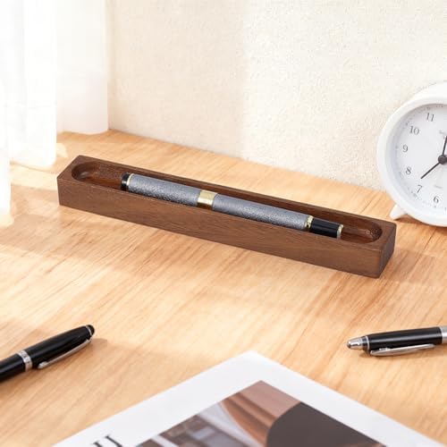 BENECREAT Walnut Pen Tray, Minimalist Wood Pen Holder, Pen Storage Tray for Office Desk Organizer Writing Accessories Gift Home Bedroom Decoration 7.87x1.14inch - Image 4