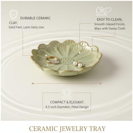 Petal Shaped Ceramic Jewelry Tray, Small Decorative Dish for Rings Earrings, Vanity Organizer for Nightstand Desk Bathroom (1 Piece) - Image 4
